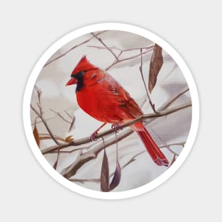 Northern Cardinal with Leaves painting Magnet